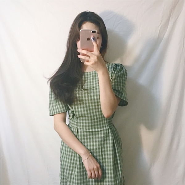 NEW FASHION LADY GIRL DRESS sale Summer Green Chec