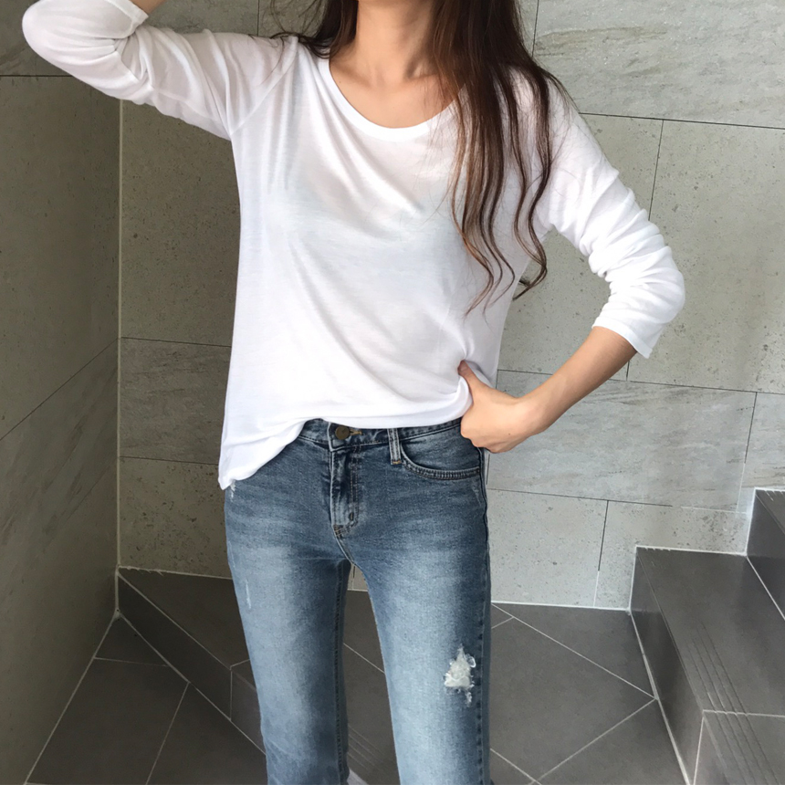 Round long sleeve basic T-shirt inner girl