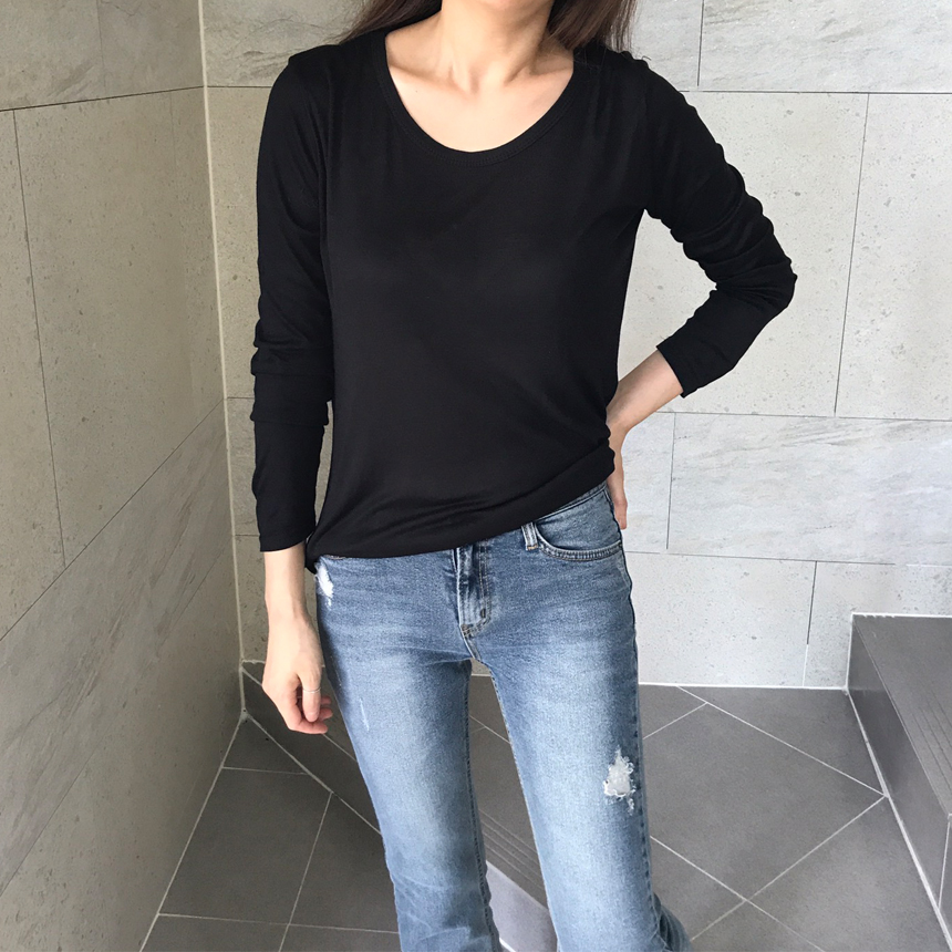 Round long sleeve basic T-shirt inner girl
