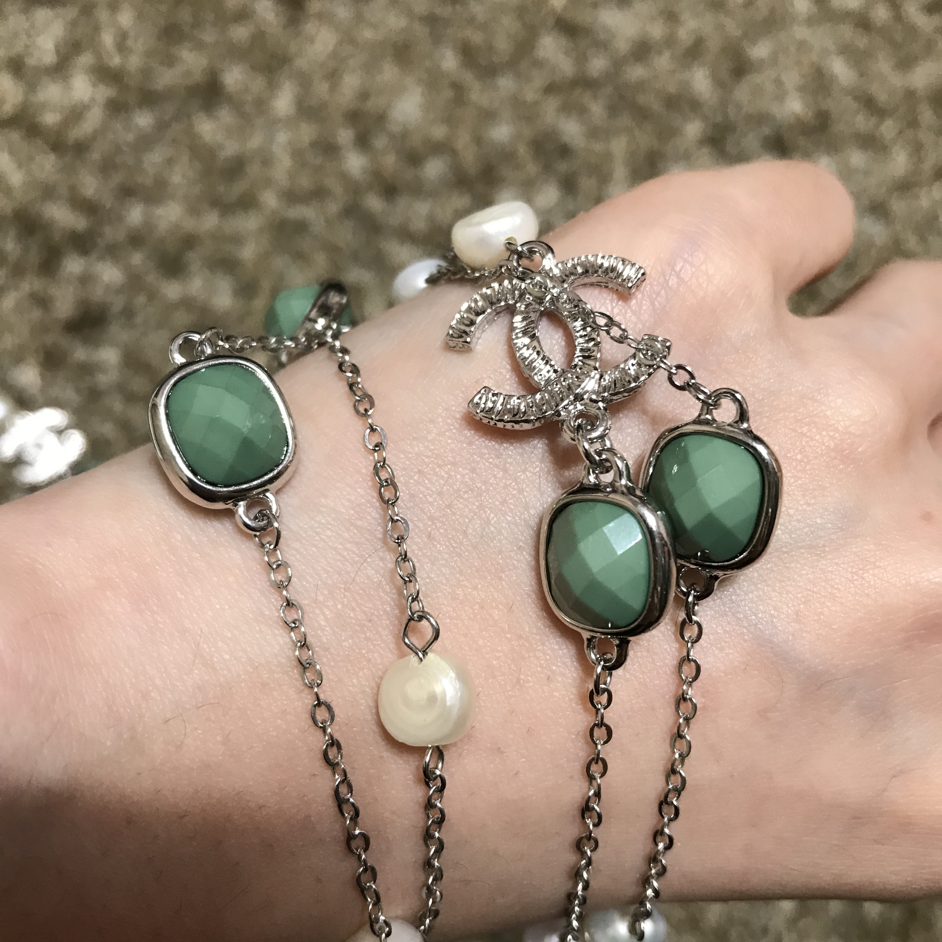 About JJ Gemstone Pearl Sha_nell Necklace `Layered