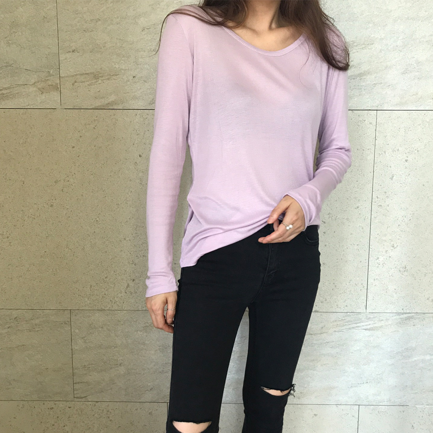 Round long sleeve basic T-shirt inner girl