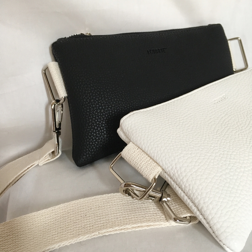 New Leather Strap Mini Clutch Black, White, Camel,