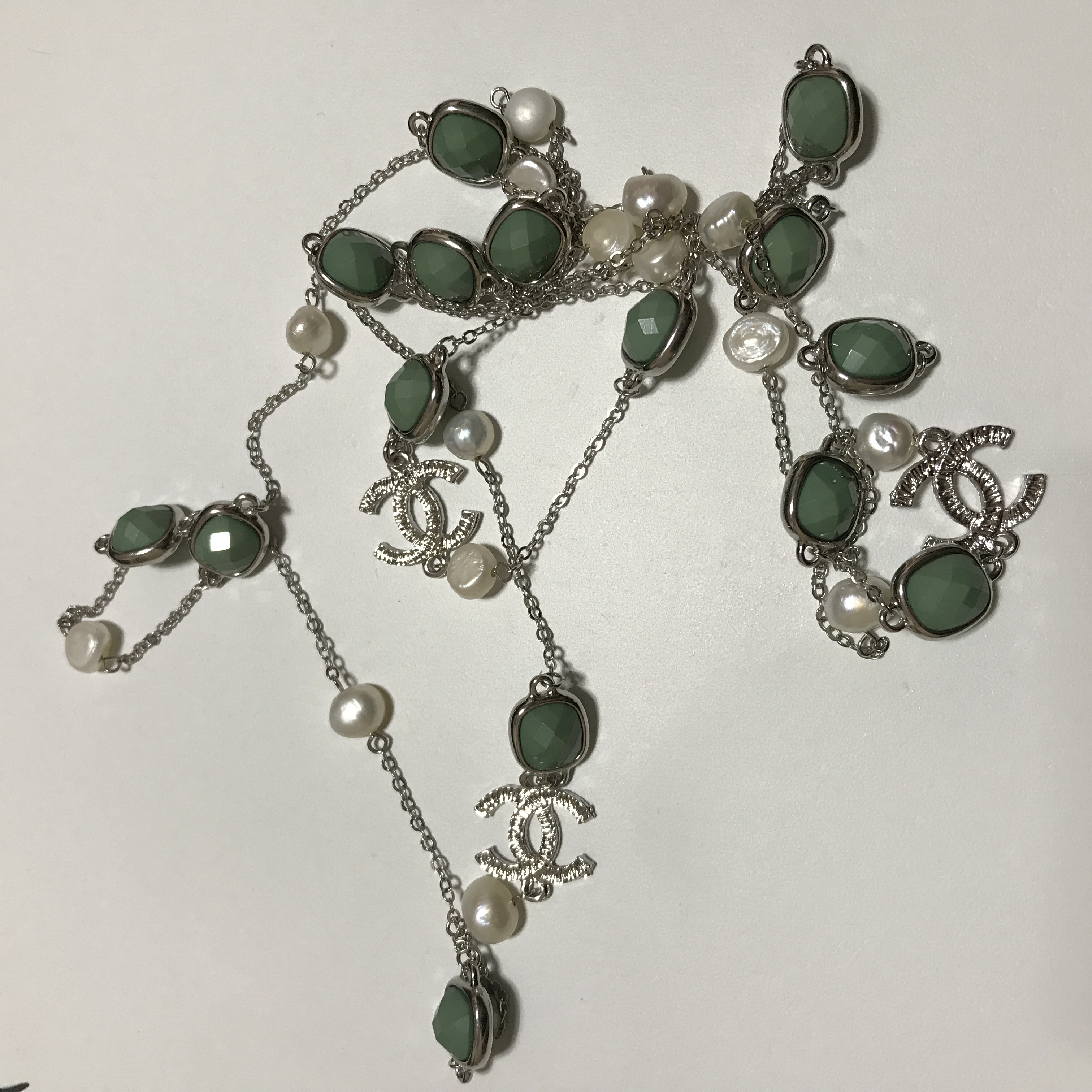 About JJ Gemstone Pearl Sha_nell Necklace `Layered