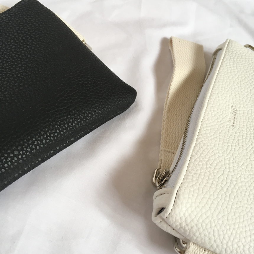 New Leather Strap Mini Clutch Black, White, Camel,