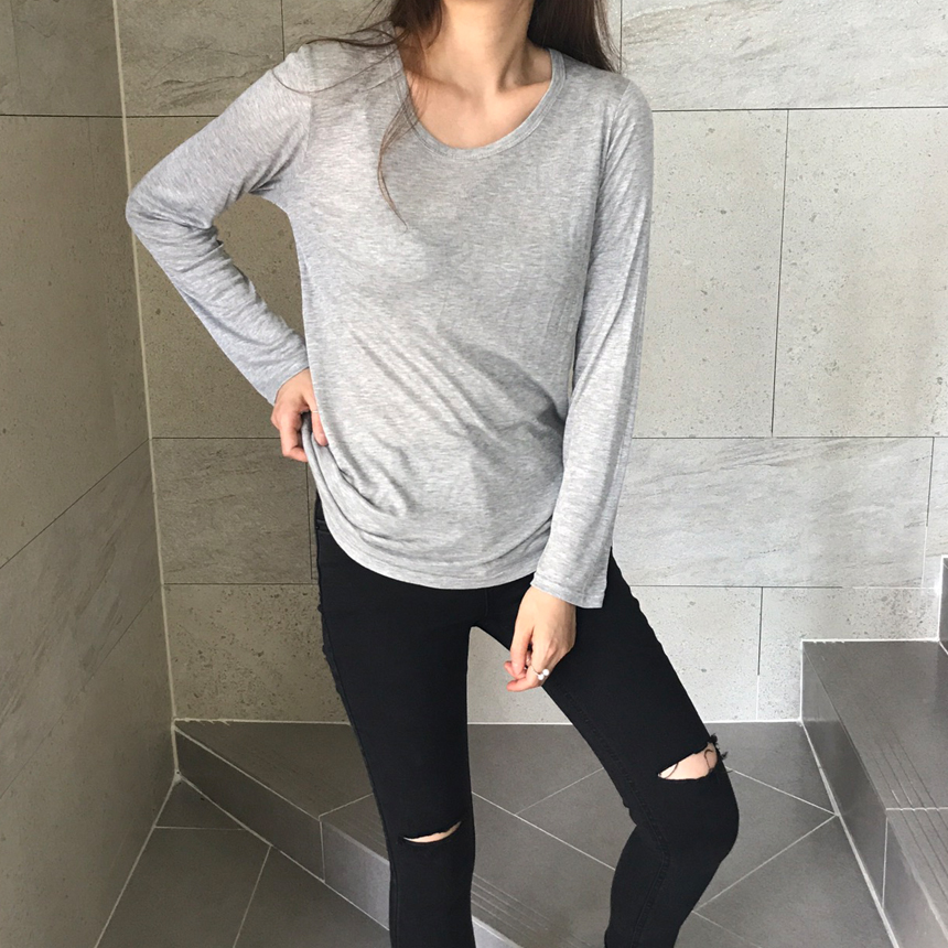 Round long sleeve basic T-shirt inner girl