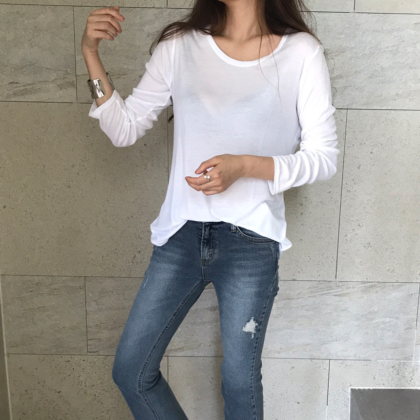 Round long sleeve basic T-shirt inner girl