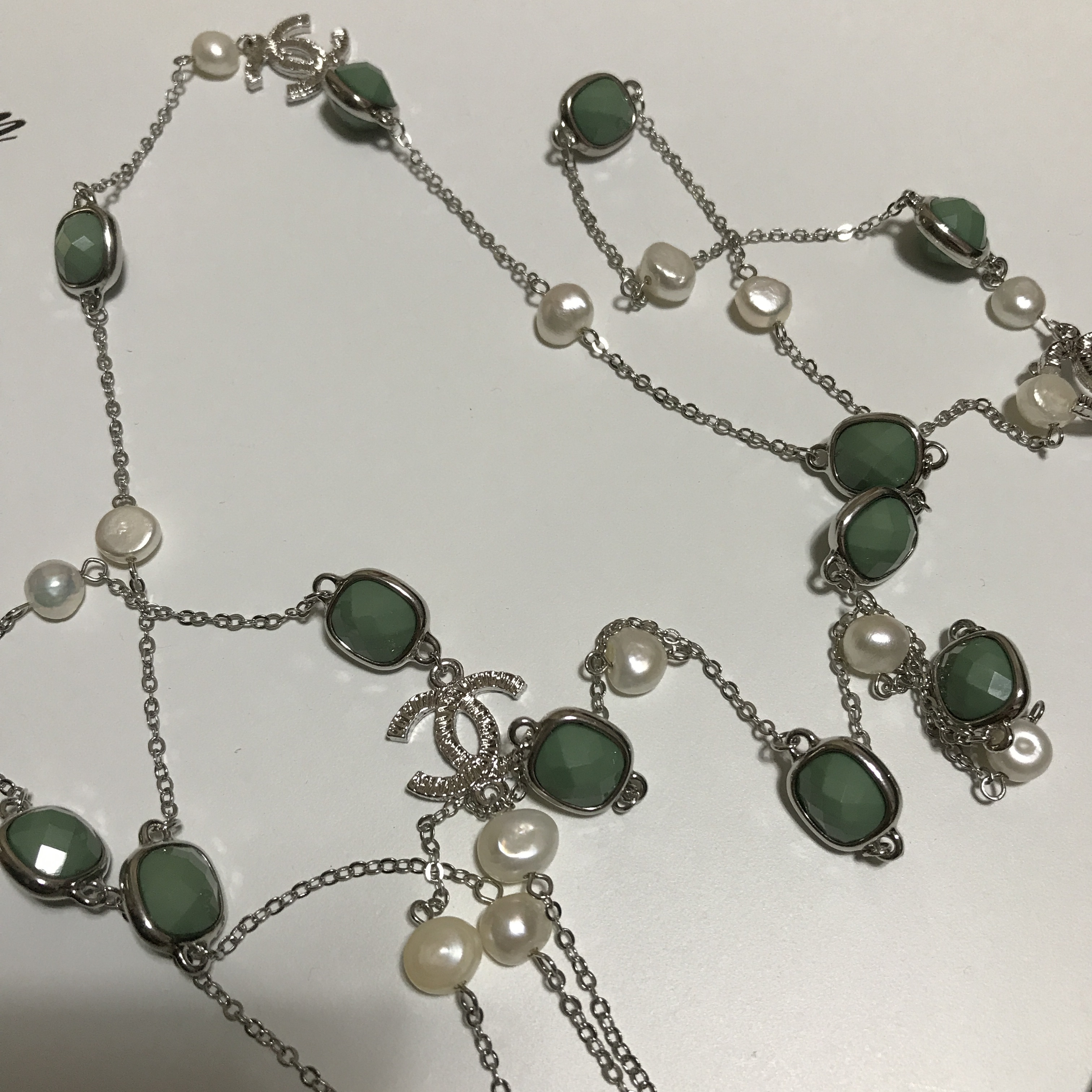 About JJ Gemstone Pearl Sha_nell Necklace `Layered