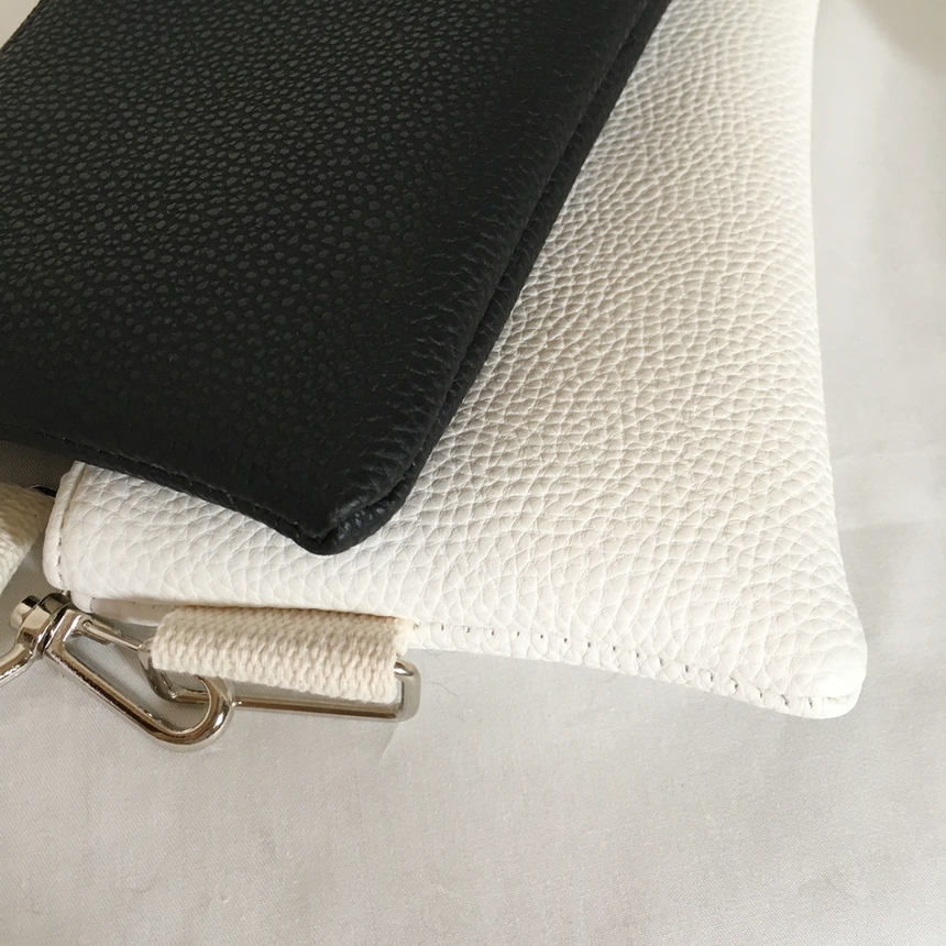 New Leather Strap Mini Clutch Black, White, Camel,