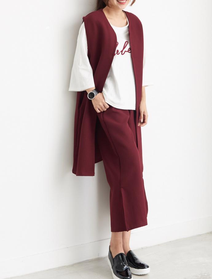 Vest Slacks Autumn Coordination Set Walking Mom Ut