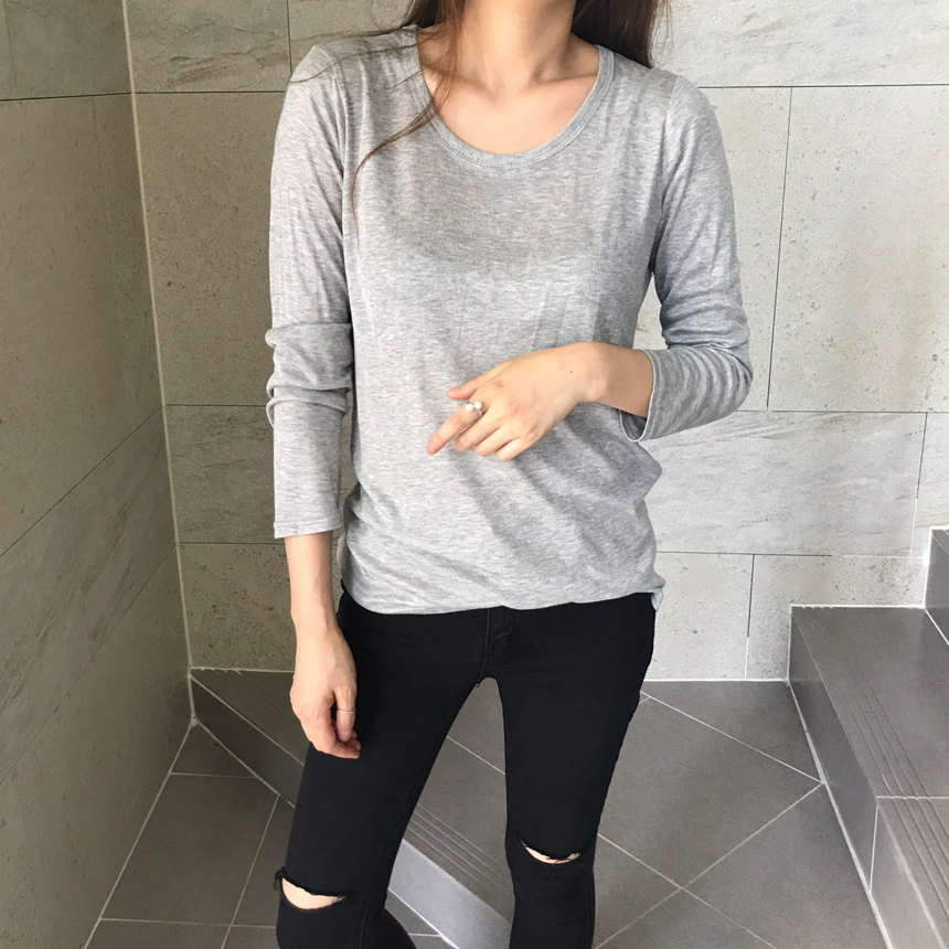 Round long sleeve basic T-shirt inner girl