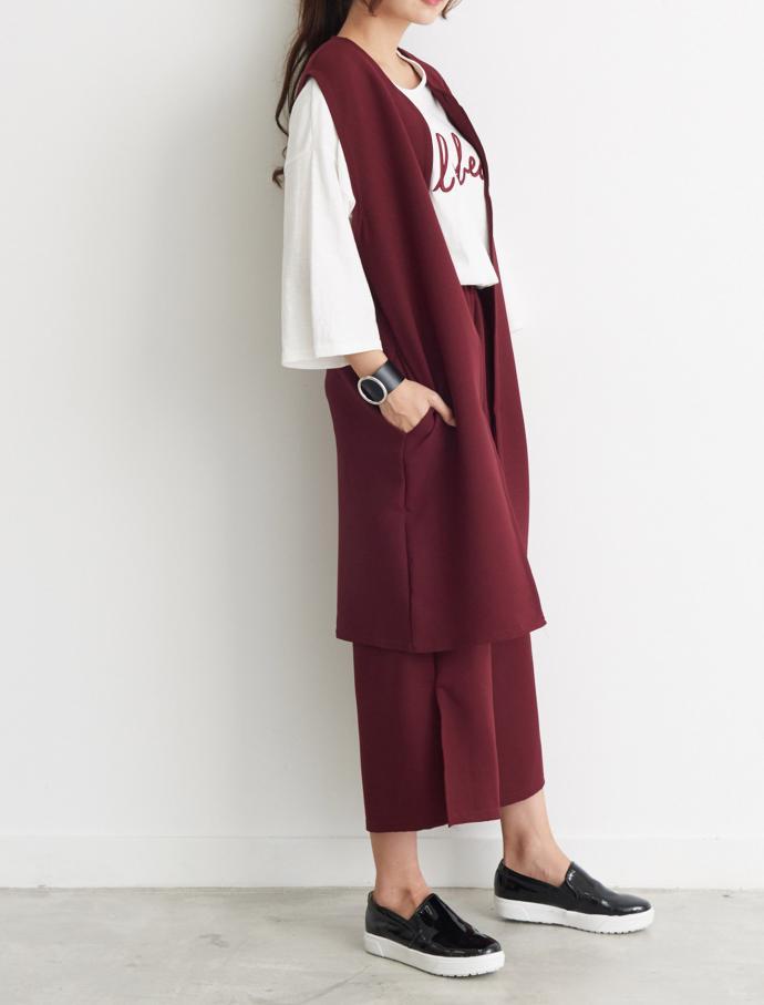 Vest Slacks Autumn Coordination Set Walking Mom Ut