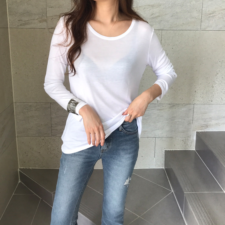 Round long sleeve basic T-shirt inner girl
