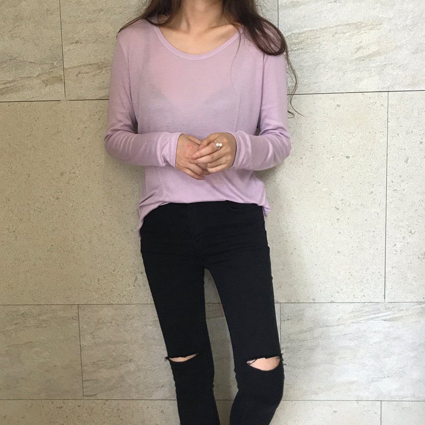 Round long sleeve basic T-shirt inner girl