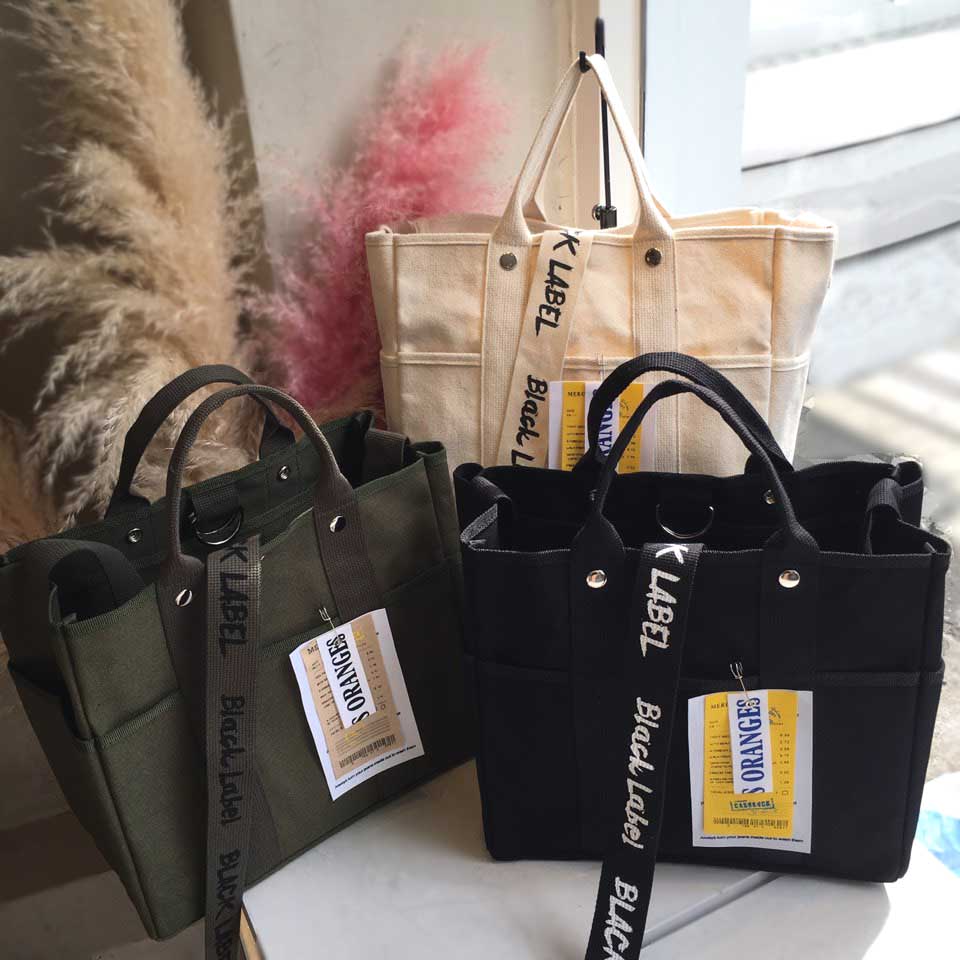 Black Label Shopper Canvas Adorable Eco Bag Three 