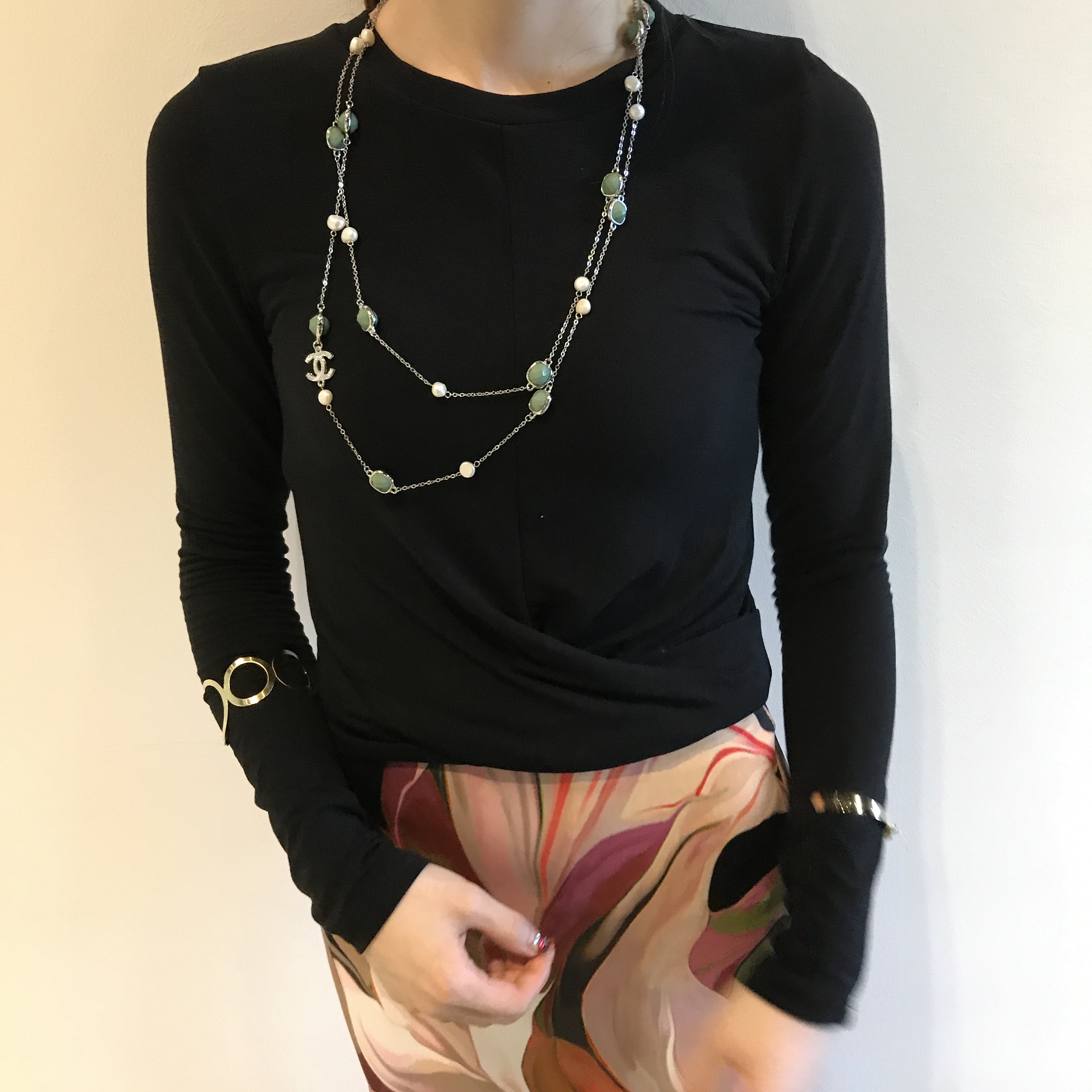 About JJ Gemstone Pearl Sha_nell Necklace `Layered