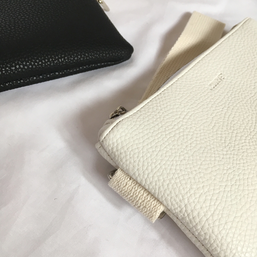 New Leather Strap Mini Clutch Black, White, Camel,