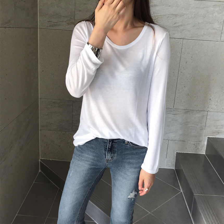 Round long sleeve basic T-shirt inner girl
