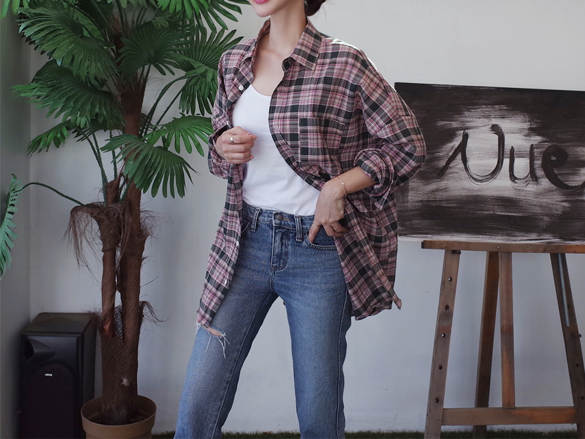 Women Blouses Autumn Woman Over Buffet Check South