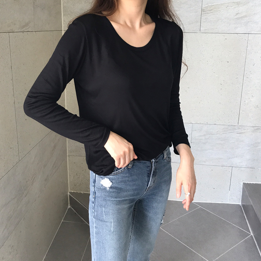 Round long sleeve basic T-shirt inner girl