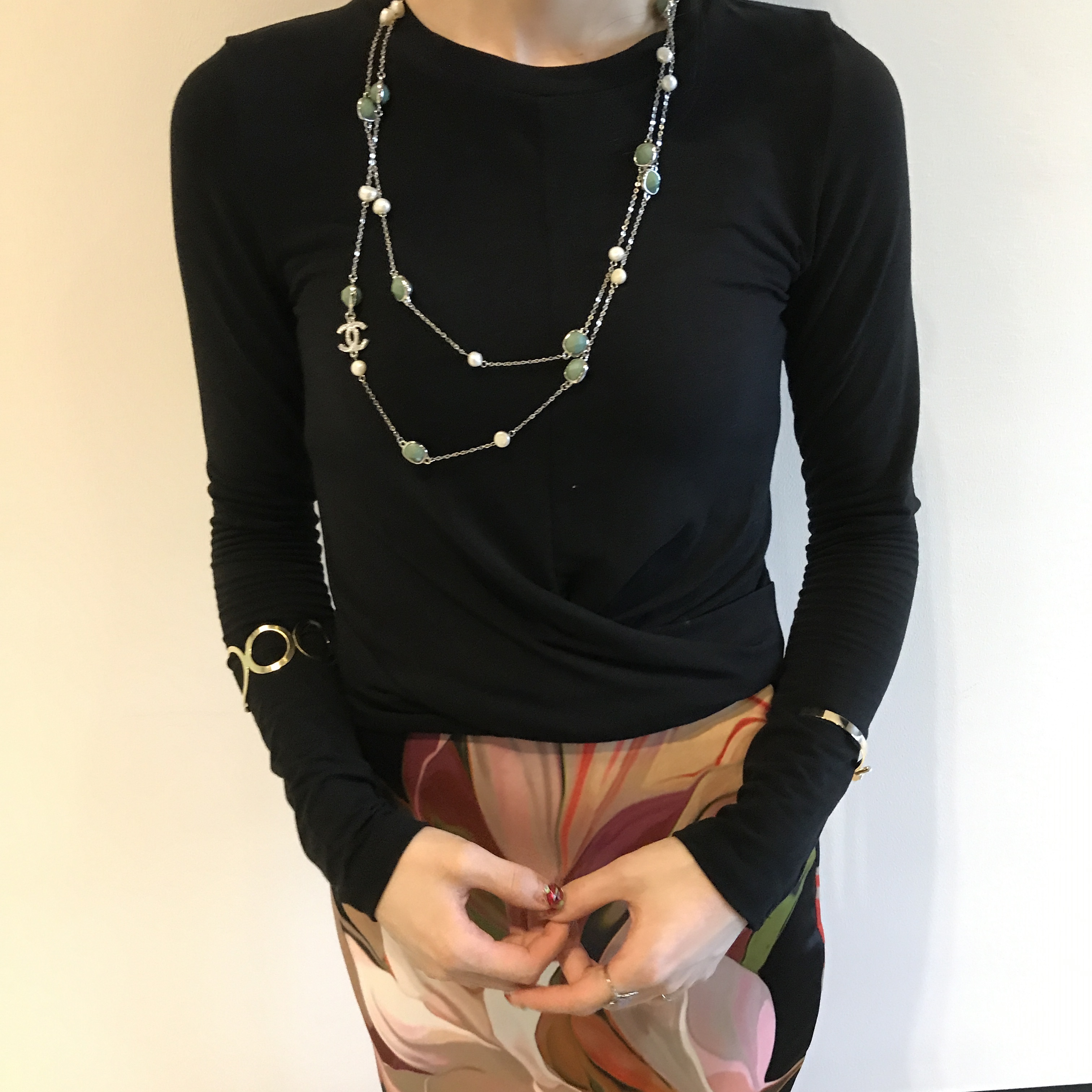 About JJ Gemstone Pearl Sha_nell Necklace `Layered