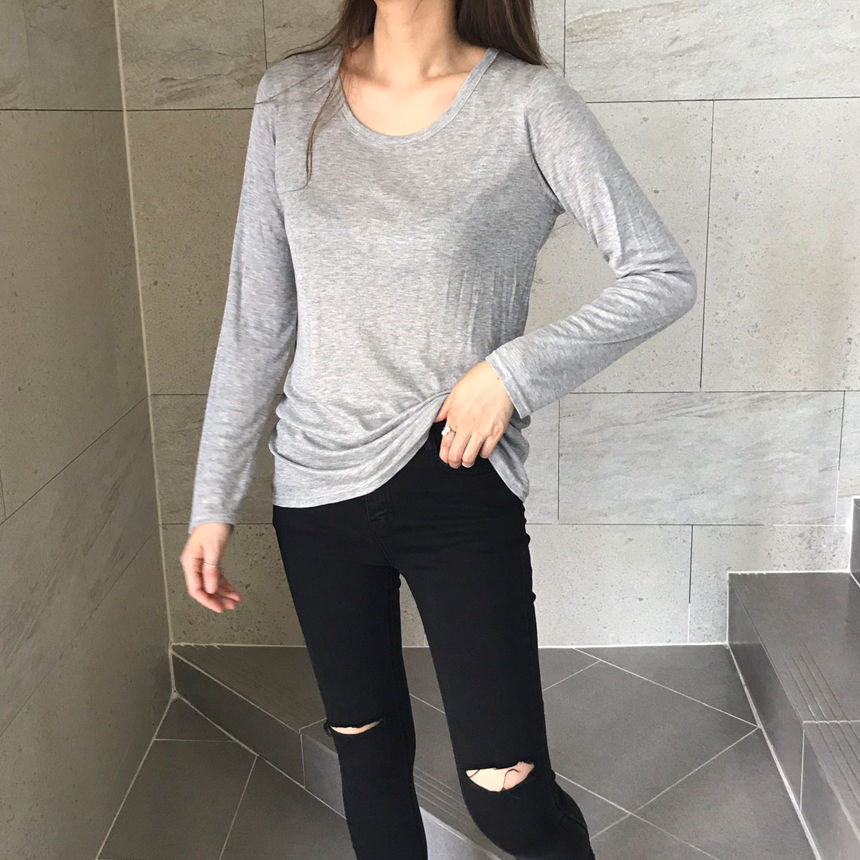 Round long sleeve basic T-shirt inner girl
