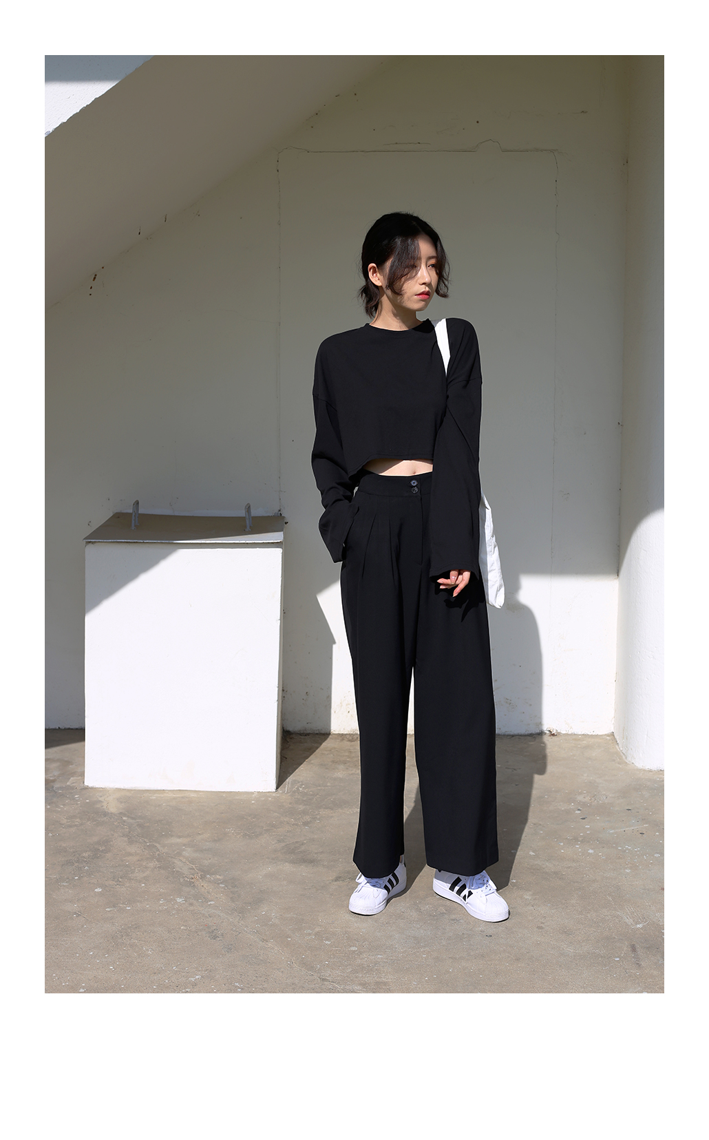 Black long-sleeved short-sleeved black tee shirt b