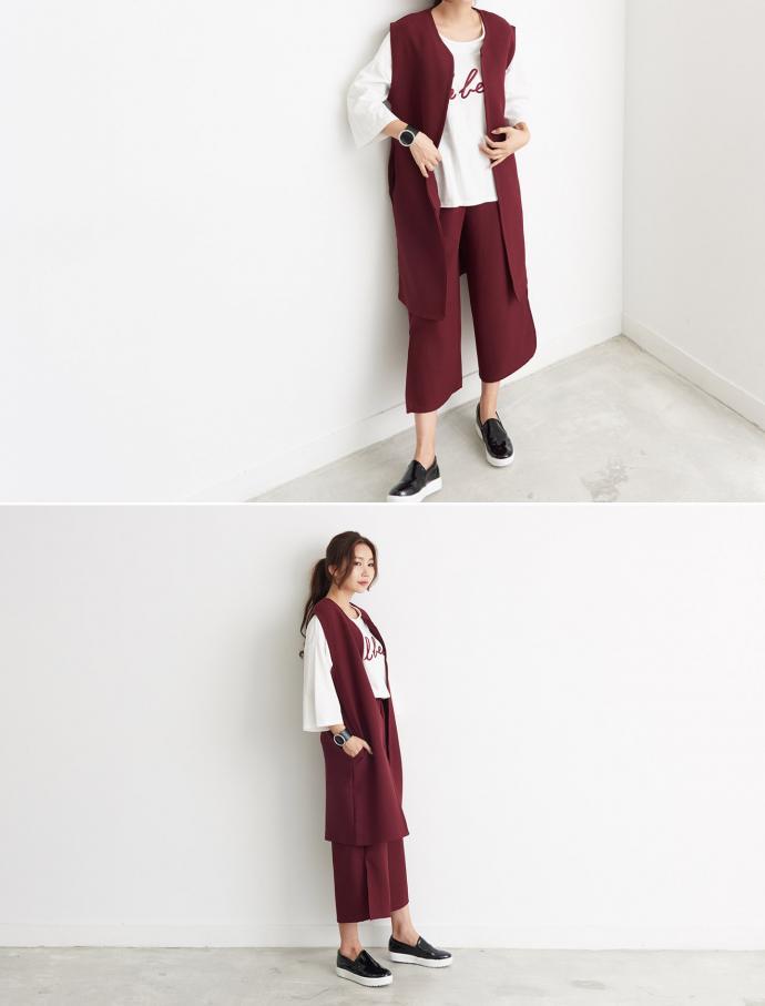 Vest Slacks Autumn Coordination Set Walking Mom Ut