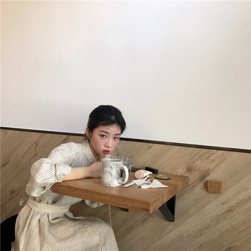 New Linen striped shirt Long dress style reversibl