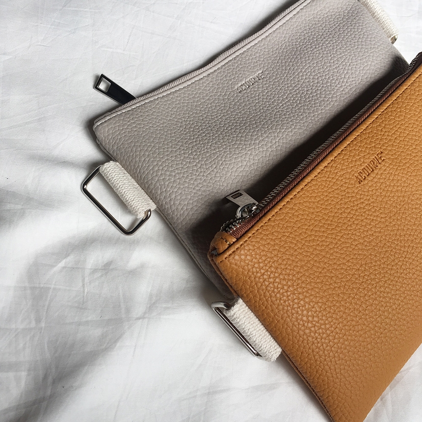 New Leather Strap Mini Clutch Black, White, Camel,