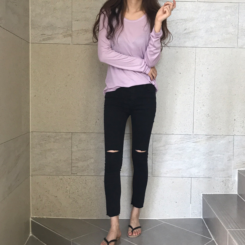 Round long sleeve basic T-shirt inner girl