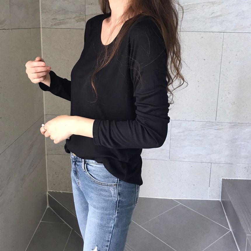 Round long sleeve basic T-shirt inner girl