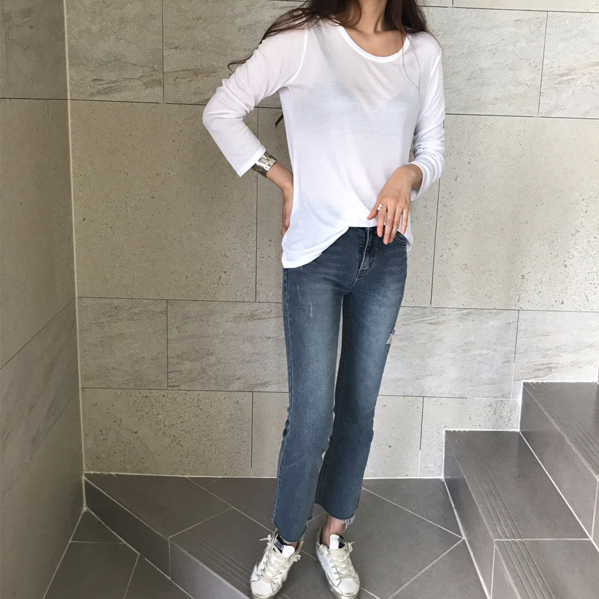 Round long sleeve basic T-shirt inner girl