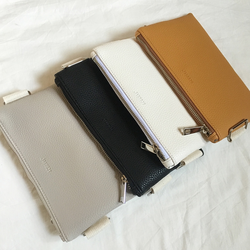 New Leather Strap Mini Clutch Black, White, Camel,