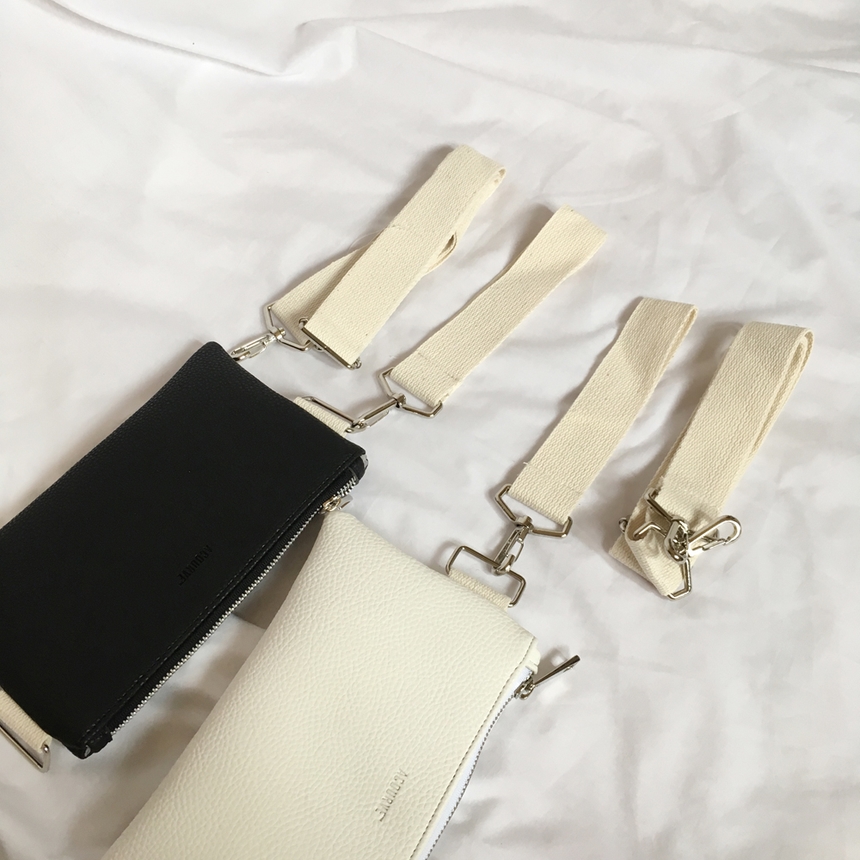 New Leather Strap Mini Clutch Black, White, Camel,