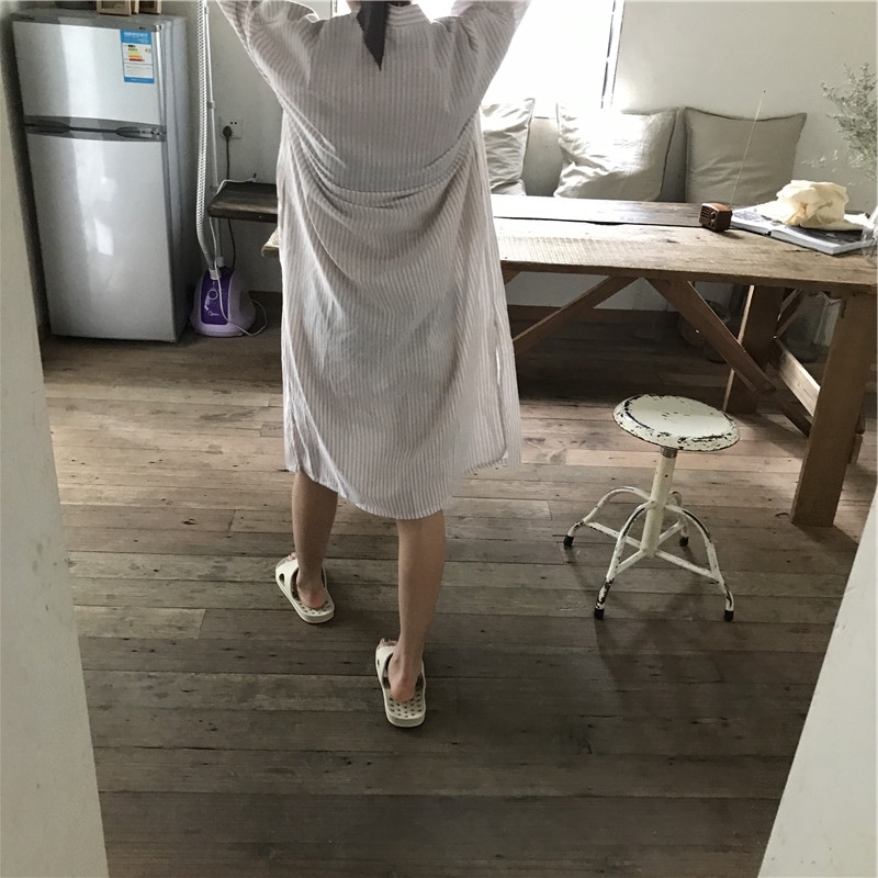 New Linen striped shirt Long dress style reversibl