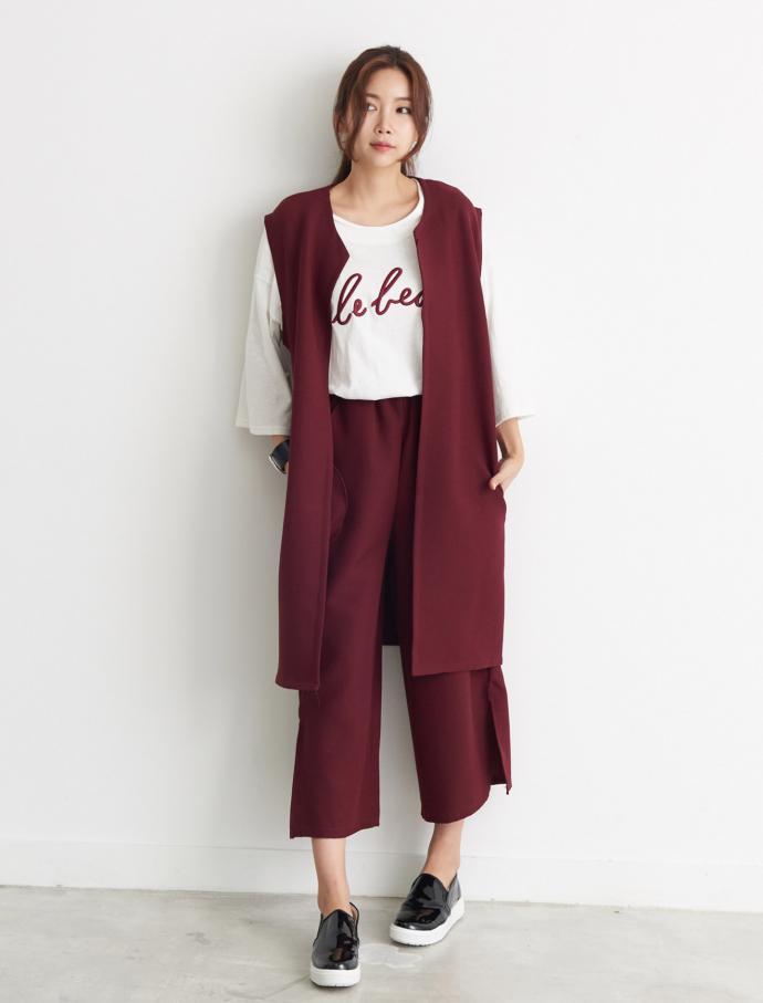 Vest Slacks Autumn Coordination Set Walking Mom Ut