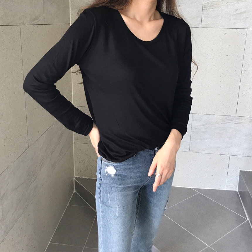 Round long sleeve basic T-shirt inner girl