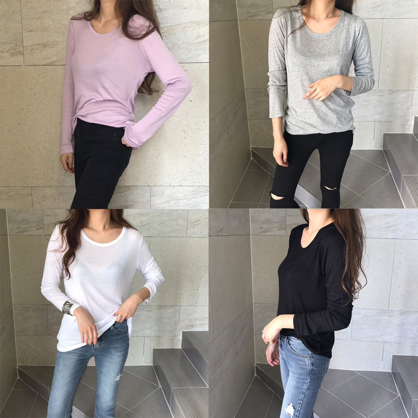 Round long sleeve basic T-shirt inner girl