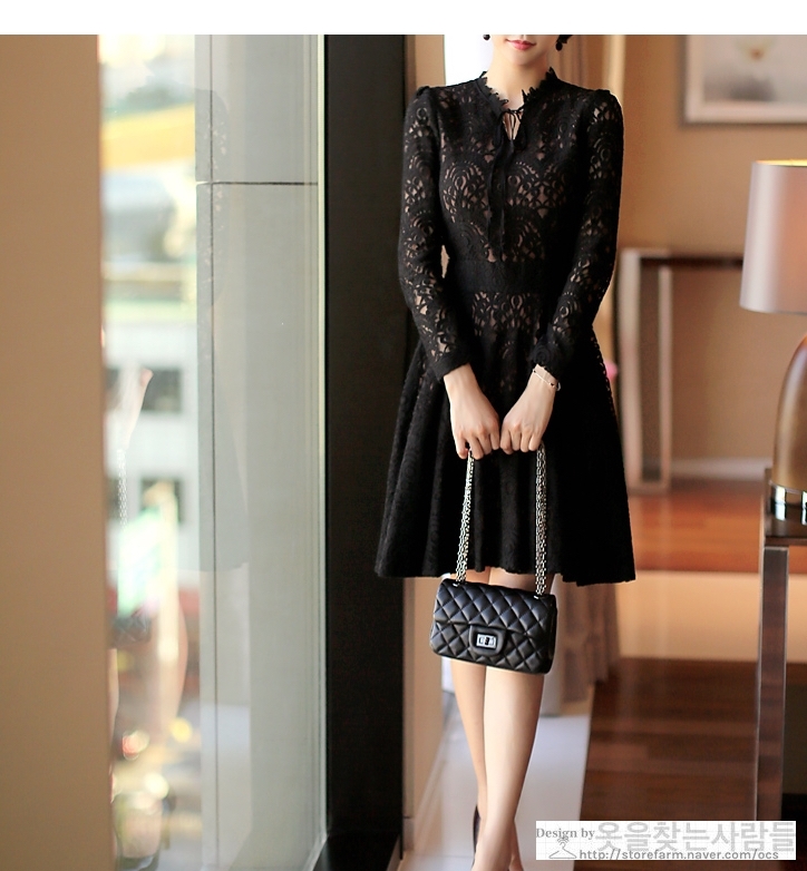 New Women Dress Black Punching Lace Flower Eyelet 