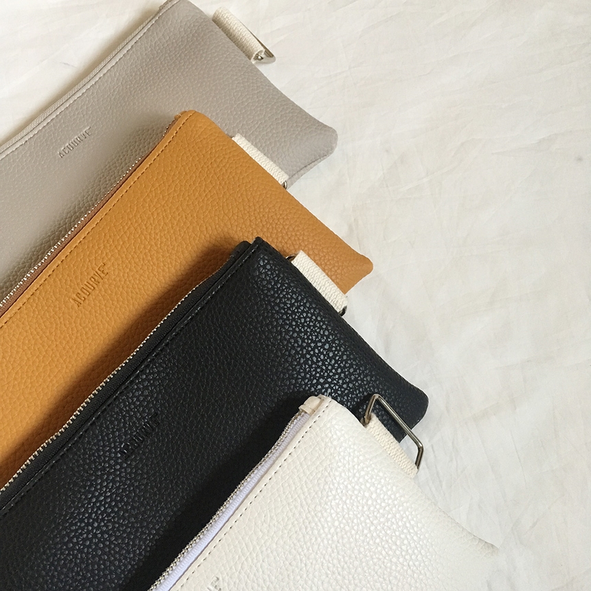 New Leather Strap Mini Clutch Black, White, Camel,