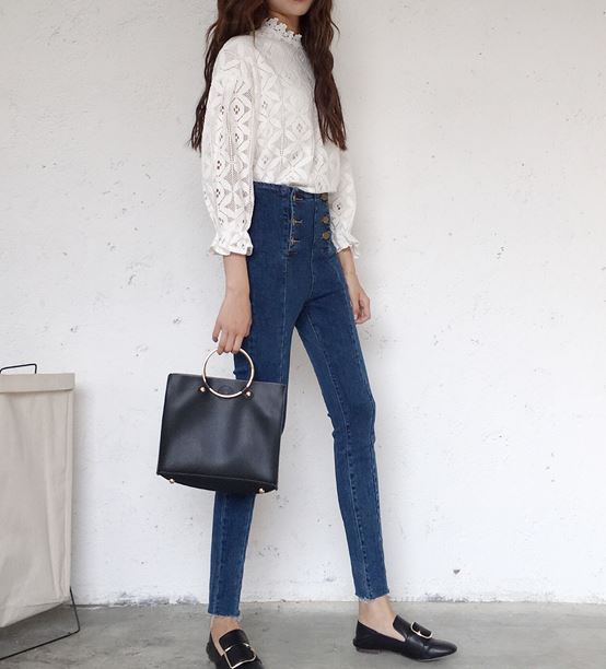 NEW FASHION LADY GIRL Blouse Banni White Black Lac