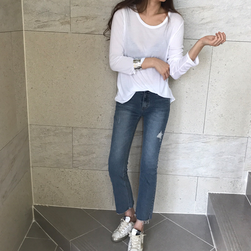 Round long sleeve basic T-shirt inner girl
