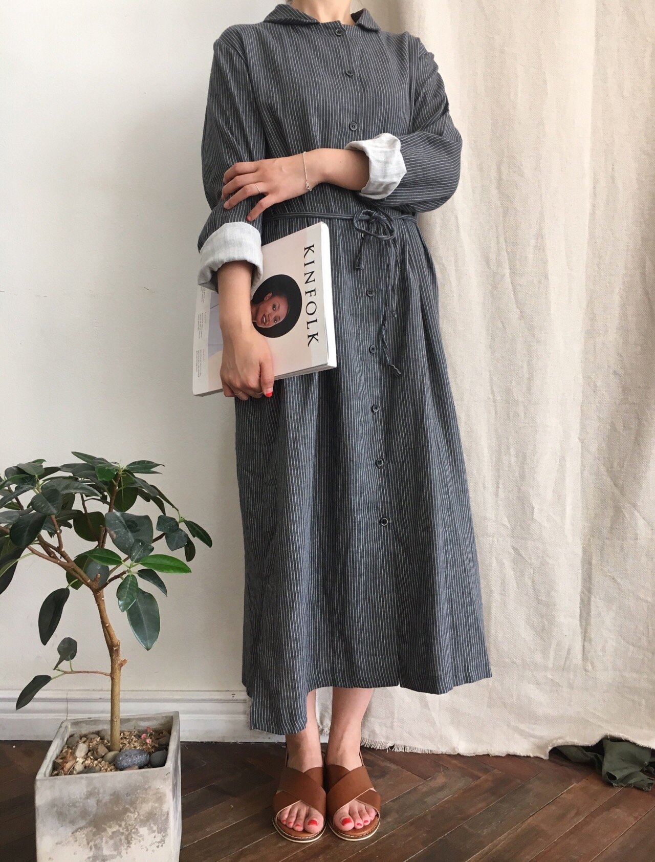 New Striped Shirt Dresses Daily Coordinate Basic P