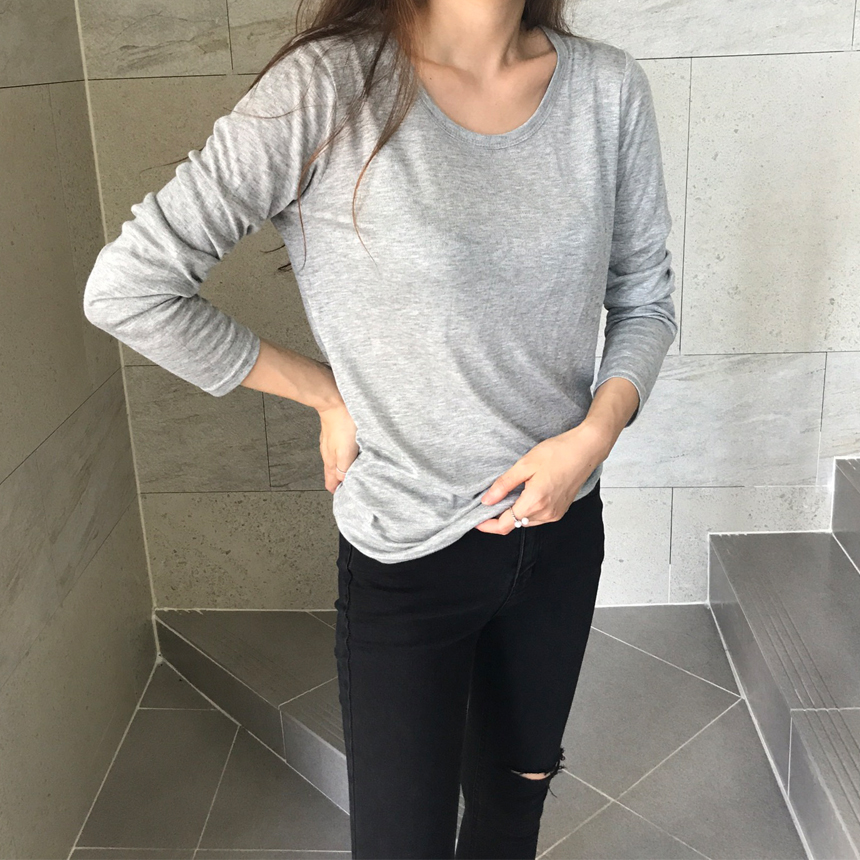 Round long sleeve basic T-shirt inner girl