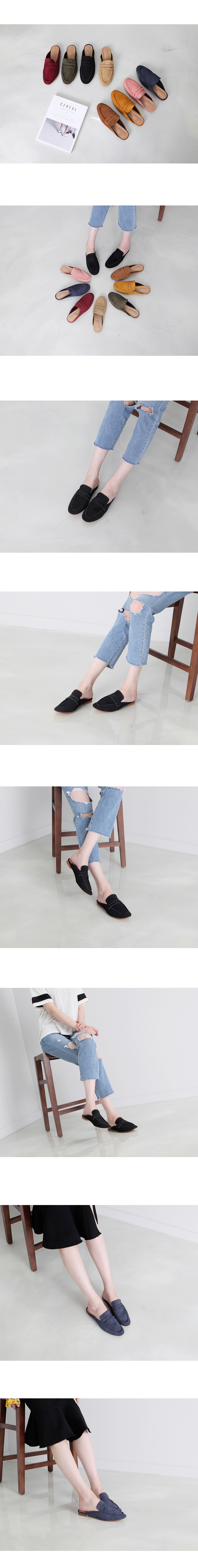 New suede blouse backless penny slippers flat