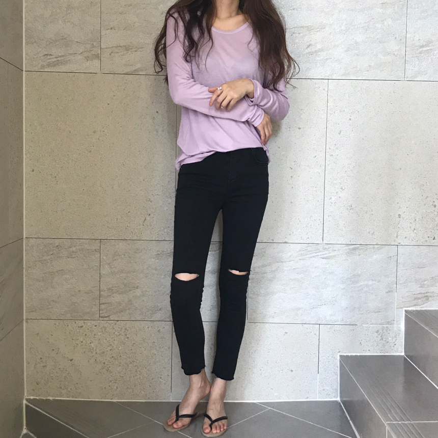 Round long sleeve basic T-shirt inner girl