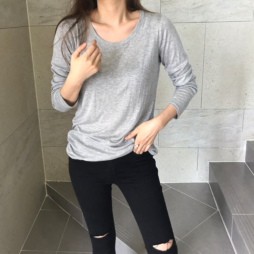 Round long sleeve basic T-shirt inner girl