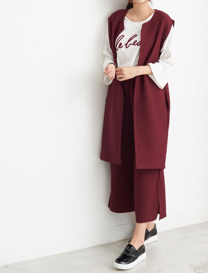 Vest Slacks Autumn Coordination Set Walking Mom Ut