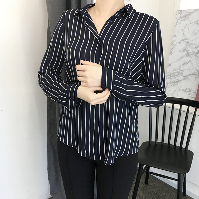 NEW FASHION LADY GIRL Blouse Hidden Striped Chiffo