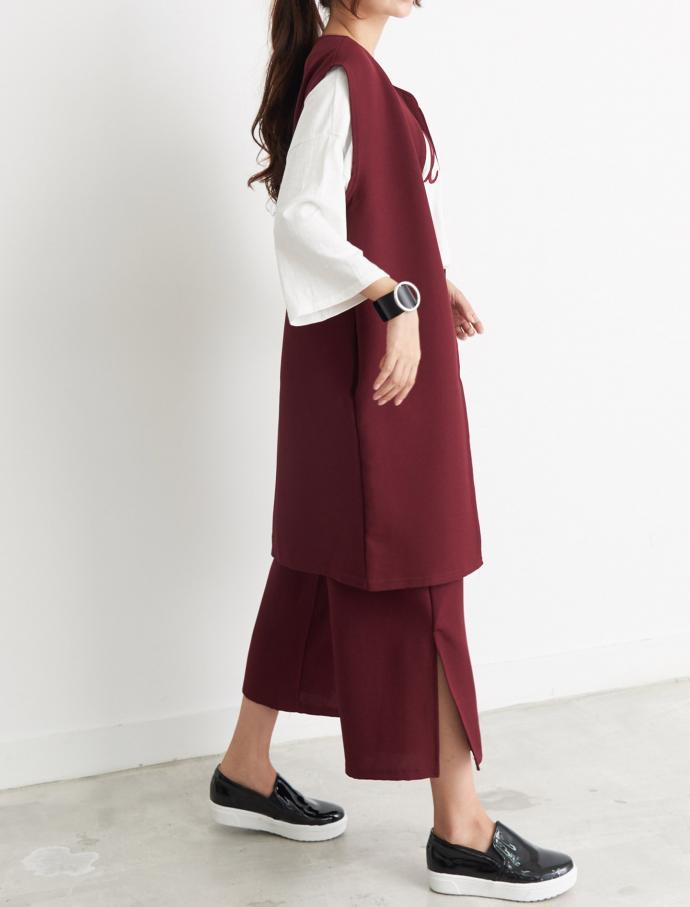 Vest Slacks Autumn Coordination Set Walking Mom Ut